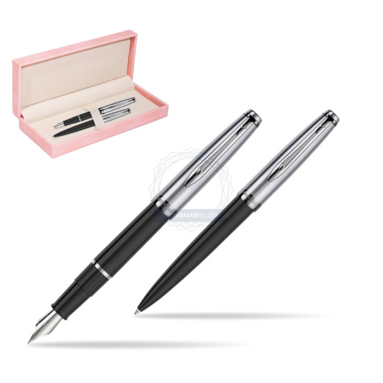 Zestaw prezentowy pióro wieczne +długopis Waterman Embleme Core Czarny w różowym pudełku zamszowym