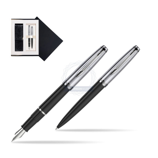 Zestaw prezentowy pióro wieczne +długopis Waterman Embleme Core Czarny w czarnym pudełku zamszowym
