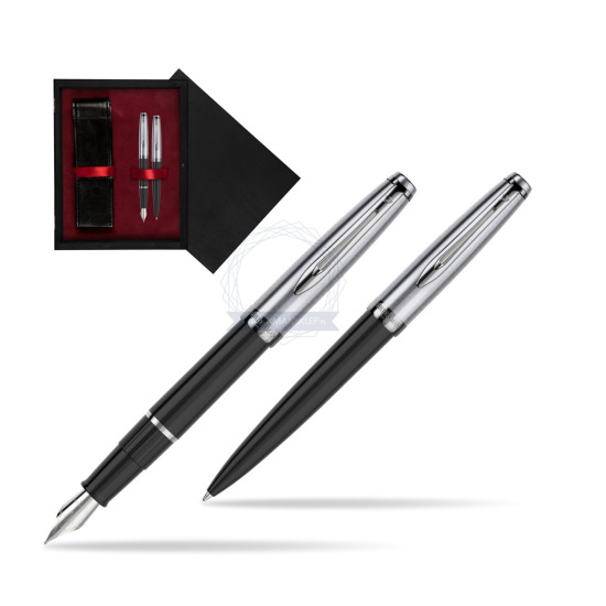 Zestaw prezentowy pióro wieczne +długopis Waterman Embleme Core Czarny w pudełku drewnianym Czerń Double Bordo