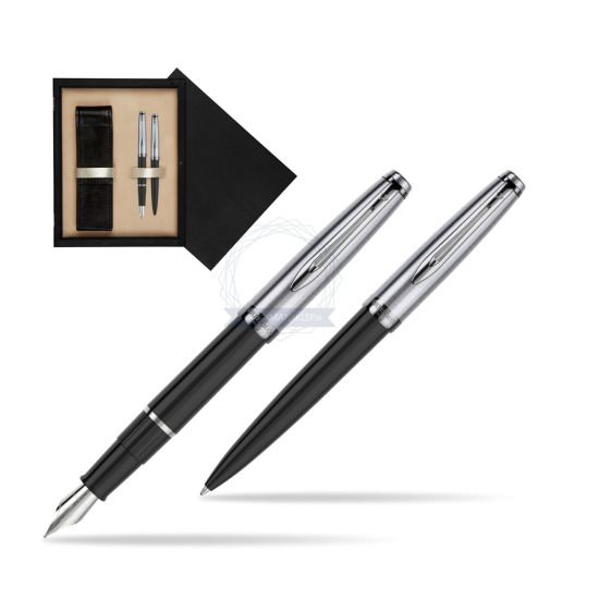Zestaw prezentowy pióro wieczne +długopis Waterman Embleme Core Czarny w pudełku drewnianym Czerń Double Ecru