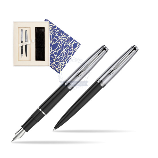 Zestaw prezentowy pióro wieczne +długopis Waterman Embleme Core Czarny w pudełku Uniwersalne z etui