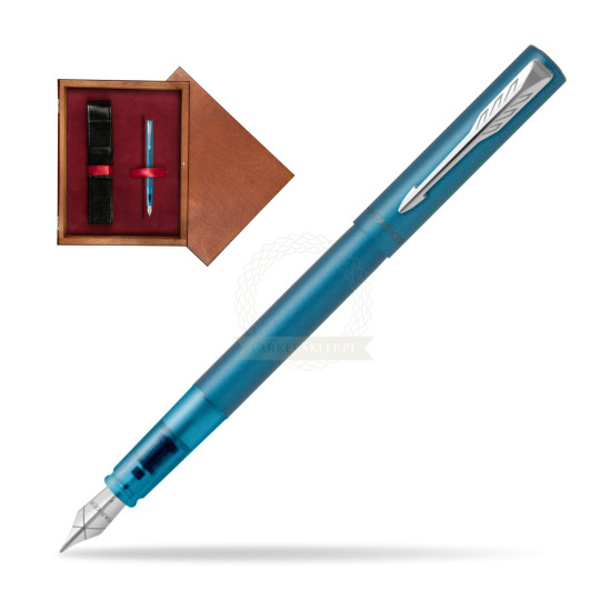 Pióro wieczne Parker Vector XL Teal w pudełku drewnianym Mahoń Single Bordo