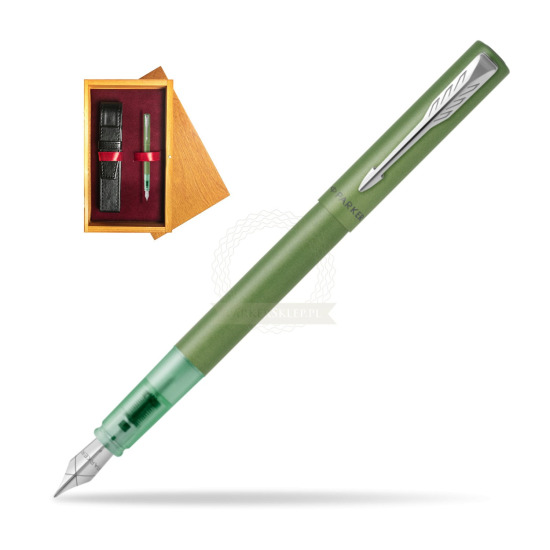 Pióro wieczne Parker Vector XL Green w pudełku drewnianym Honey Single Bordo