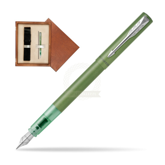 Pióro wieczne Parker Vector XL Green w pudełku drewnianym Mahoń Single Ecru