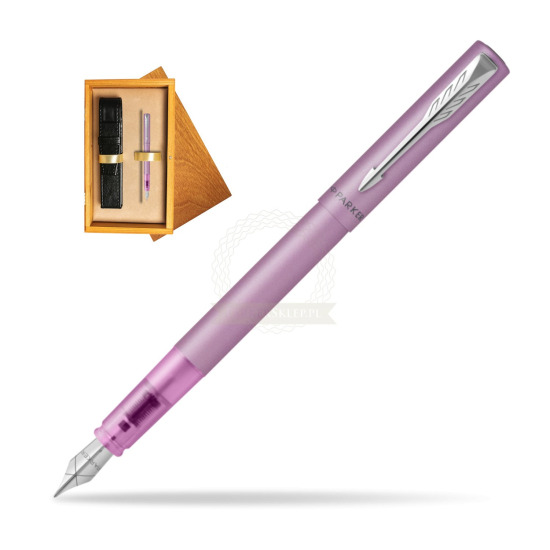 Pióro wieczne Parker Vector XL Lilac w pudełku drewnianym Honey Single Ecru