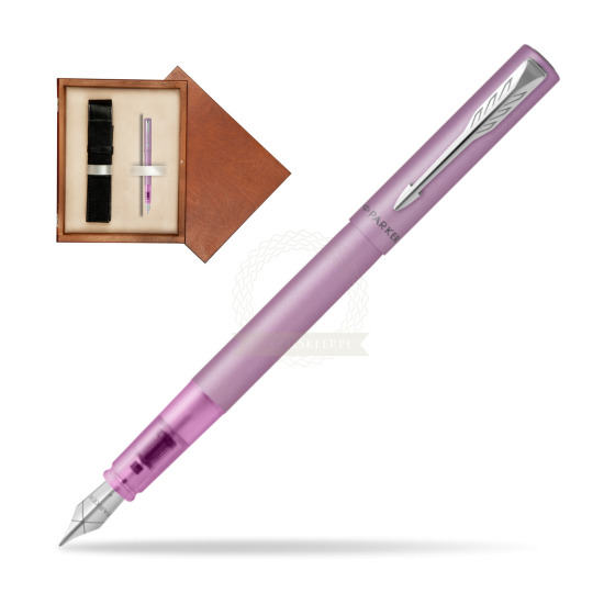 Pióro wieczne Parker Vector XL Lilac w pudełku drewnianym Mahoń Single Ecru