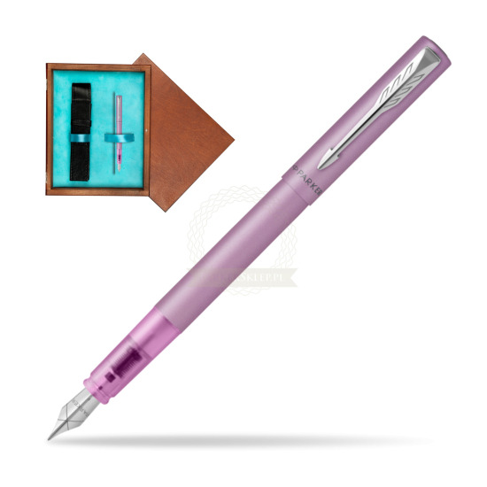 Pióro wieczne Parker Vector XL Lilac w pudełku drewnianym Mahoń Single Turkus