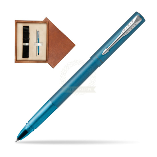 Pióro kulkowe Parker Vector XL Teal w pudełku drewnianym Mahoń Single Ecru