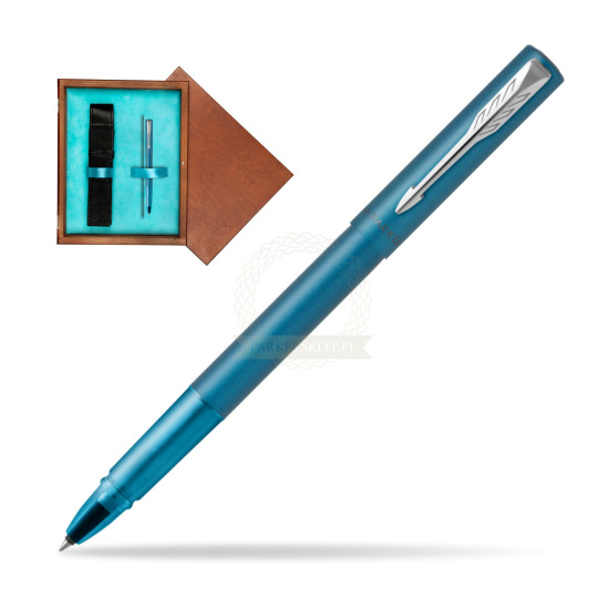 Pióro kulkowe Parker Vector XL Teal w pudełku drewnianym Mahoń Single Turkus