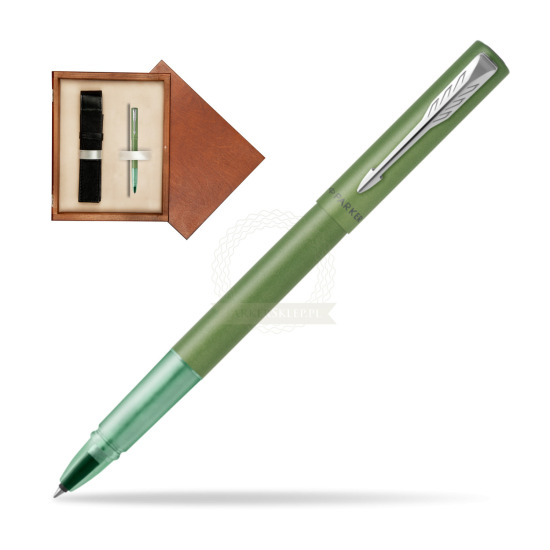 Pióro kulkowe Parker Vector XL Green w pudełku drewnianym Mahoń Single Ecru