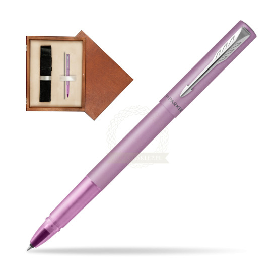 Pióro kulkowe Parker Vector XL Lilac w pudełku drewnianym Mahoń Single Ecru