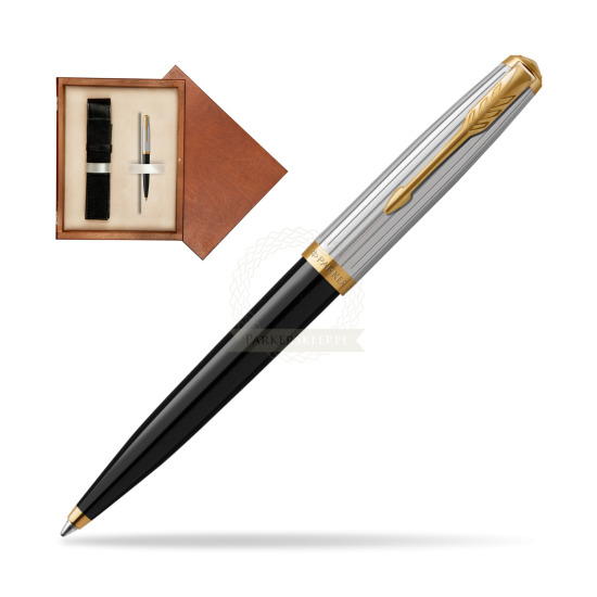 Długopis Parker 51 PREMIUM BLACK GT w pudełku drewnianym Mahoń Single Ecru