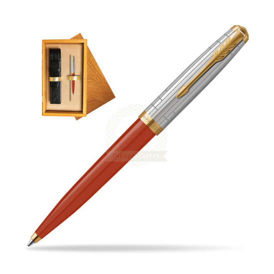 Długopis Parker 51 PREMIUM REGE RED GT w pudełku drewnianym Honey Single Ecru