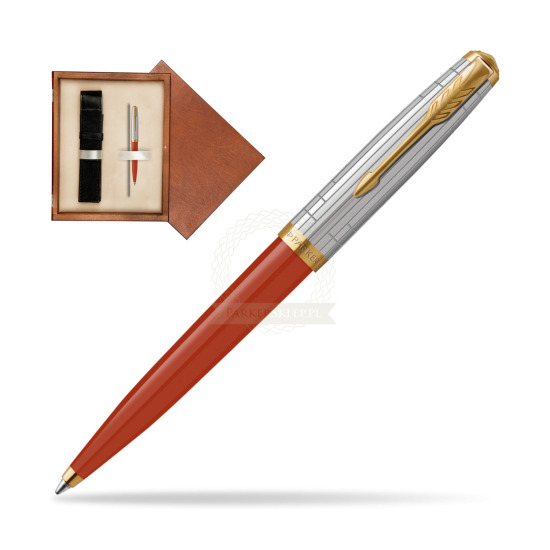 Długopis Parker 51 PREMIUM REGE RED GT w pudełku drewnianym Mahoń Single Ecru