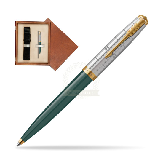 Długopis Parker 51 PREMIUM FOREST GREEN GT w pudełku drewnianym Mahoń Single Ecru