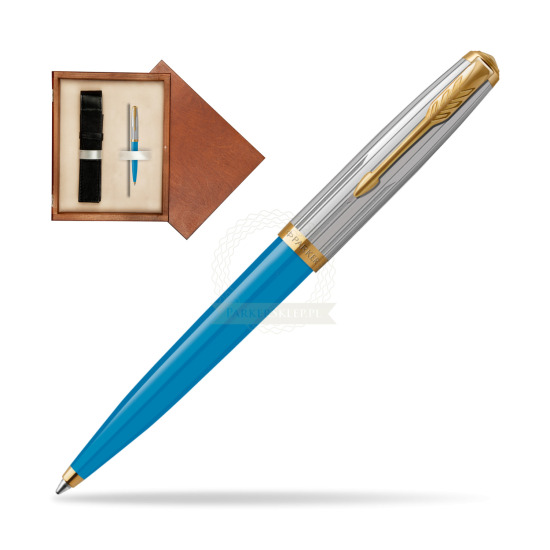 Długopis Parker 51 PREMIUM TURQUOISE GT w pudełku drewnianym Mahoń Single Ecru
