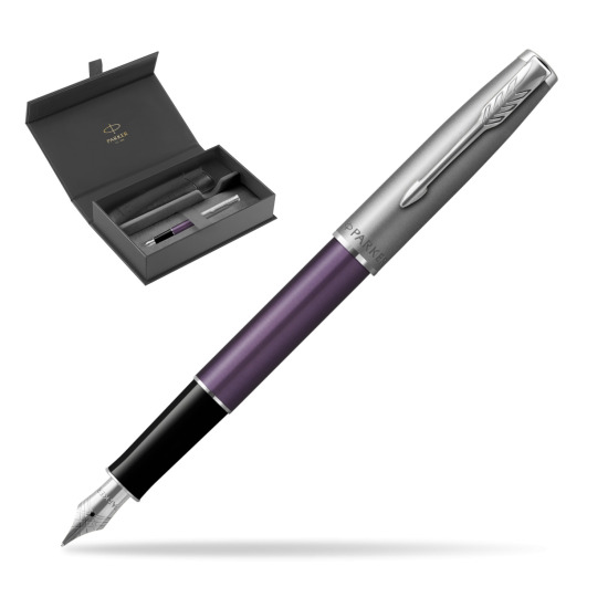 Pióro wieczne Parker Sonnet Sand Blasted Metal Violet CT w oryginalnym pudełku Parker, wsuwane etui