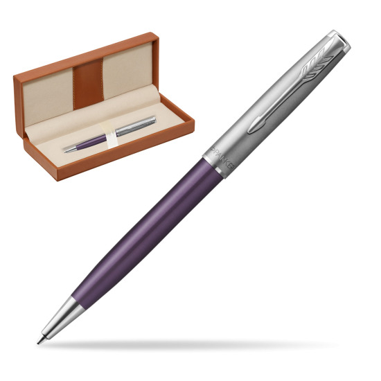 Długopis Parker Sonnet Sand Blasted Metal Violet CT w pudełku classic brown