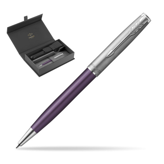 Długopis Parker Sonnet Sand Blasted Metal Violet CT w oryginalnym pudełku Parker, zamykane etui