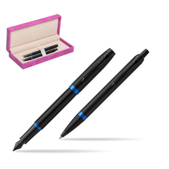 Zestaw prezentowy Parker Pióro wieczne + Długopis IM PROFESSIONALS VIBRANT RING Marine Blue w pudełku zamszowym fuksja