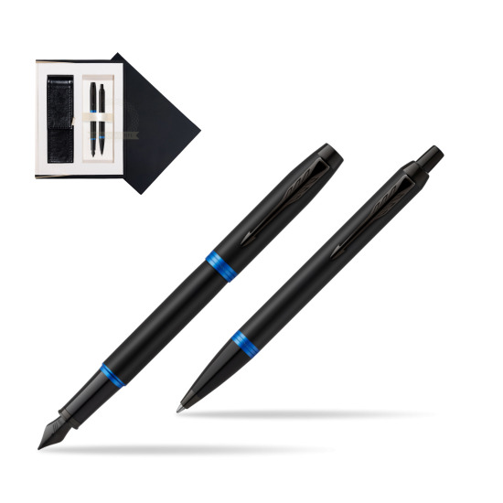 Zestaw prezentowy Parker Pióro wieczne + Długopis IM PROFESSIONALS VIBRANT RING Marine Blue w czarnym pudełku zamszowym