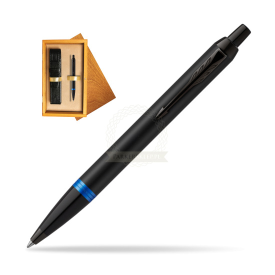 Długopis Parker IM PROFESSIONALS VIBRANT RING Marine Blue w pudełku drewnianym Honey Single Ecru