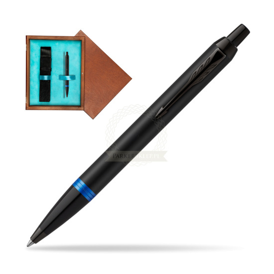 Długopis Parker IM PROFESSIONALS VIBRANT RING Marine Blue w pudełku drewnianym Mahoń Single Turkus