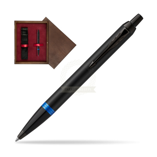 Długopis Parker IM PROFESSIONALS VIBRANT RING Marine Blue w pudełku drewnianym Wenge Single Bordo
