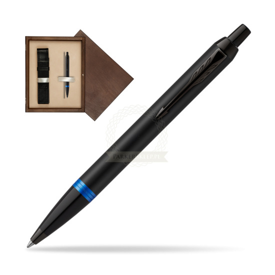 Długopis Parker IM PROFESSIONALS VIBRANT RING Marine Blue w pudełku drewnianym Wenge Single Ecru