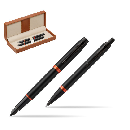 Zestaw prezentowy Parker Pióro wieczne + Długopis IM PROFESSIONALS VIBRANT RING Flame Orange w pudełku classic brown