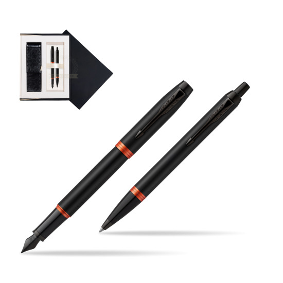 Zestaw prezentowy Parker Pióro wieczne + Długopis IM PROFESSIONALS VIBRANT RING Flame Orange w czarnym pudełku zamszowym