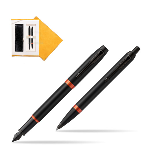 Zestaw prezentowy Parker Pióro wieczne + Długopis IM PROFESSIONALS VIBRANT RING Flame Orange w żółtym pudełku zamszowym