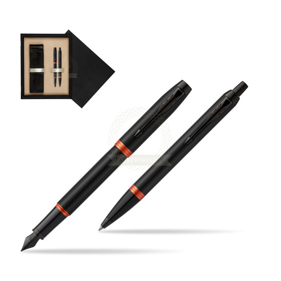 Zestaw prezentowy Parker Pióro wieczne + Długopis IM PROFESSIONALS VIBRANT RING Flame Orange w pudełku drewnianym Czerń Double Ecru