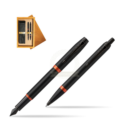 Zestaw prezentowy Parker Pióro wieczne + Długopis IM PROFESSIONALS VIBRANT RING Flame Orange w pudełku drewnianym Honey Double Ecru