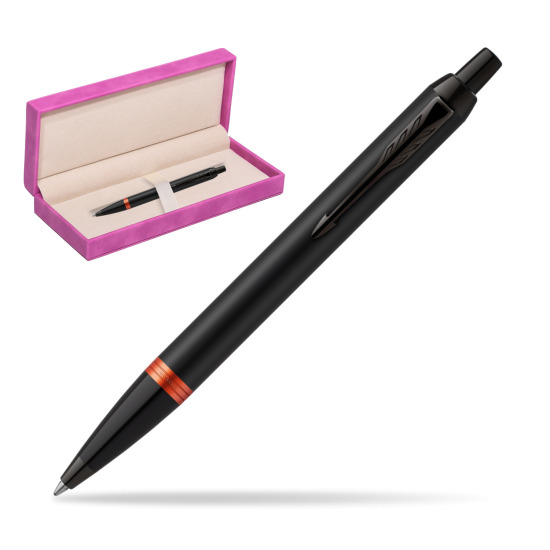 Długopis Parker IM PROFESSIONALS VIBRANT RING Flame Orange w pudełku zamszowym fuksja