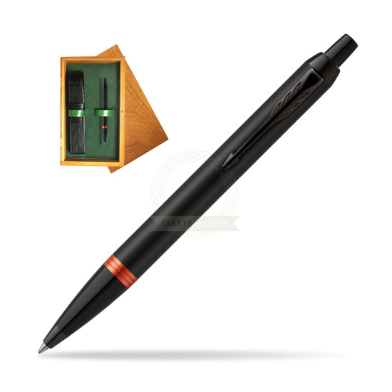 Długopis Parker IM PROFESSIONALS VIBRANT RING Flame Orange w pudełku drewnianym Honey Single Zieleń