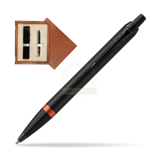 Długopis Parker IM PROFESSIONALS VIBRANT RING Flame Orange w pudełku drewnianym Mahoń Single Ecru