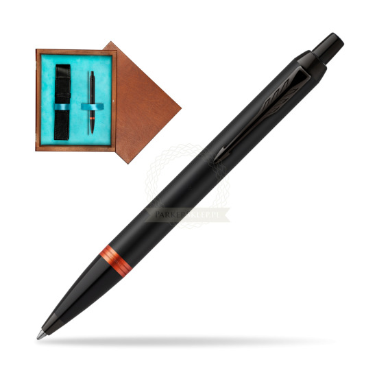 Długopis Parker IM PROFESSIONALS VIBRANT RING Flame Orange w pudełku drewnianym Mahoń Single Turkus