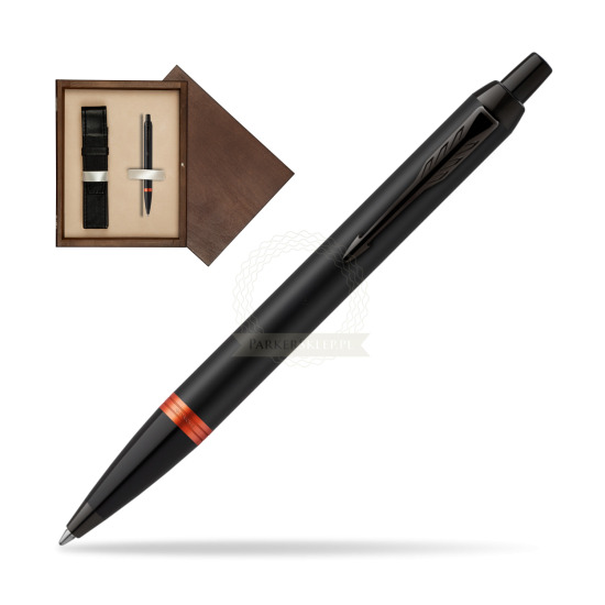 Długopis Parker IM PROFESSIONALS VIBRANT RING Flame Orange w pudełku drewnianym Wenge Single Ecru