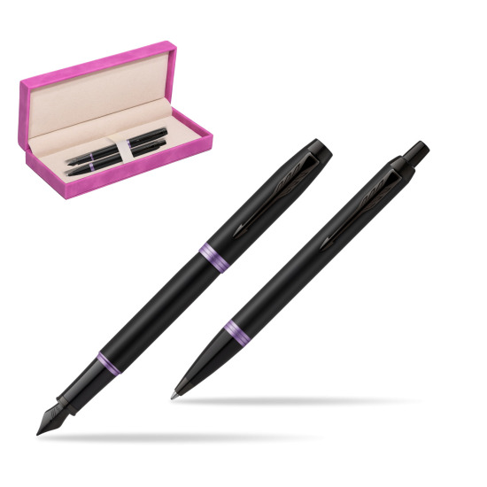 Zestaw Prezentowy Parker pióro wieczne + długopis IM PROFESSIONALS VIBRANT RING Amethyst Purple w pudełku zamszowym fuksja