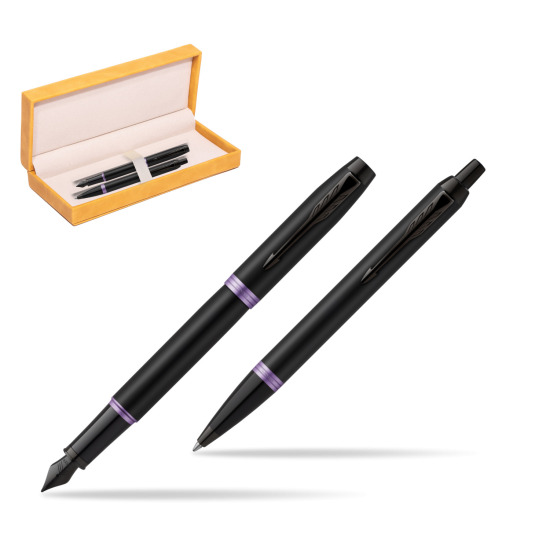 Zestaw Prezentowy Parker pióro wieczne + długopis IM PROFESSIONALS VIBRANT RING Amethyst Purple w żółtym pudełku zamszowym