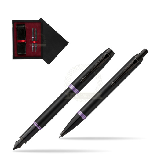 Zestaw Prezentowy Parker pióro wieczne + długopis IM PROFESSIONALS VIBRANT RING Amethyst Purple w pudełku drewnianym Czerń Double Bordo