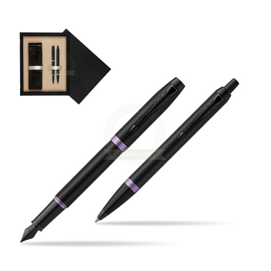 Zestaw Prezentowy Parker pióro wieczne + długopis IM PROFESSIONALS VIBRANT RING Amethyst Purple w pudełku drewnianym Czerń Double Ecru