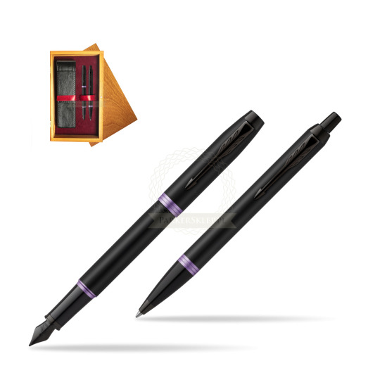 Zestaw Prezentowy Parker pióro wieczne + długopis IM PROFESSIONALS VIBRANT RING Amethyst Purple w pudełku drewnianym Honey Double Bordo