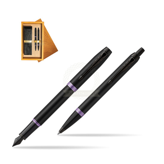 Zestaw Prezentowy Parker pióro wieczne + długopis IM PROFESSIONALS VIBRANT RING Amethyst Purple w pudełku drewnianym Honey Double Ecru