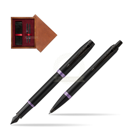 Zestaw Prezentowy Parker pióro wieczne + długopis IM PROFESSIONALS VIBRANT RING Amethyst Purple w pudełku drewnianym Mahoń Double Bordo