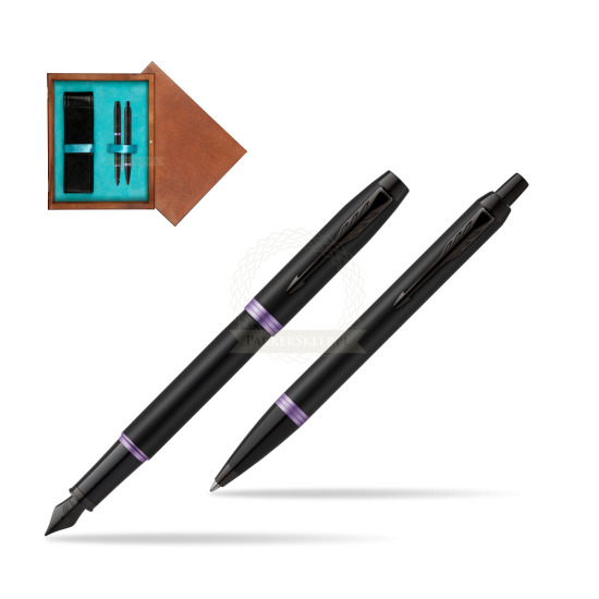Zestaw Prezentowy Parker pióro wieczne + długopis IM PROFESSIONALS VIBRANT RING Amethyst Purple w pudełku drewnianym Mahoń Double Turkus