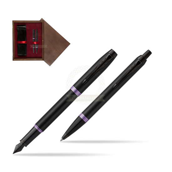 Zestaw Prezentowy Parker pióro wieczne + długopis IM PROFESSIONALS VIBRANT RING Amethyst Purple w pudełku drewnianym Wenge Double Bordo