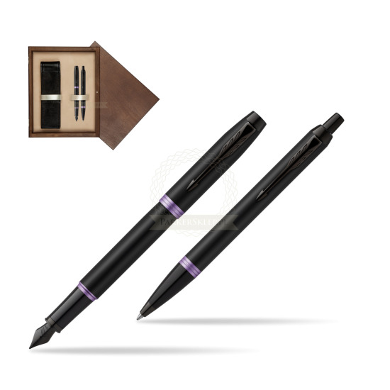 Zestaw Prezentowy Parker pióro wieczne + długopis IM PROFESSIONALS VIBRANT RING Amethyst Purple w pudełku drewnianym Wenge Double Ecru