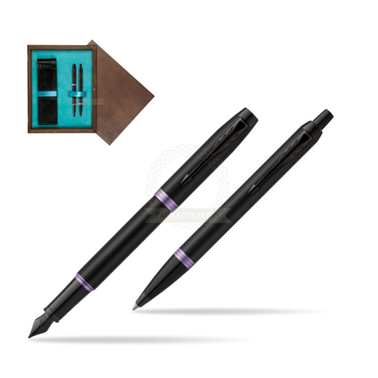 Zestaw Prezentowy Parker pióro wieczne + długopis IM PROFESSIONALS VIBRANT RING Amethyst Purple w pudełku drewnianym Wenge Double Turkus